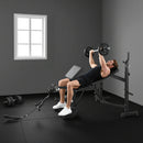 Panca Multifunzione Regolabile 187x140x117-136 cm con Rack Bilanciere in Acciaio e PU Grigio e Nero      