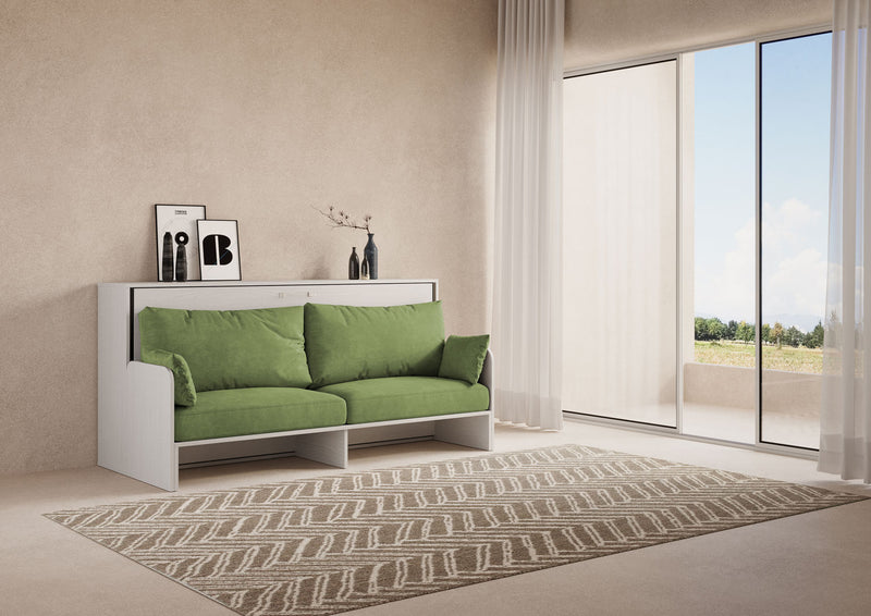 Letto Singolo A Scomparsa Kando Con Divano Con Materasso Bianco Frassino e Verde      