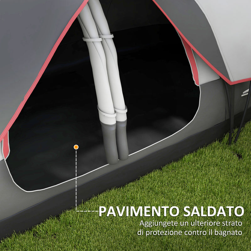 Tenda da Campeggio 450x215x180 cm 6 Posti con 2 Stanze Separate Grigio   