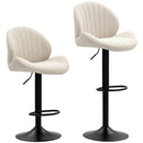 Set 2 Sgabelli da Bar con Schienale a Conchiglia 48x50x94-115 cm in Tessuto Effetto Ciniglia Nero e Beige   