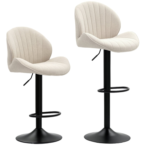 Set 2 Sgabelli da Bar con Schienale a Conchiglia 48x50x94-115 cm in Tessuto Effetto Ciniglia Nero e Beige acquista