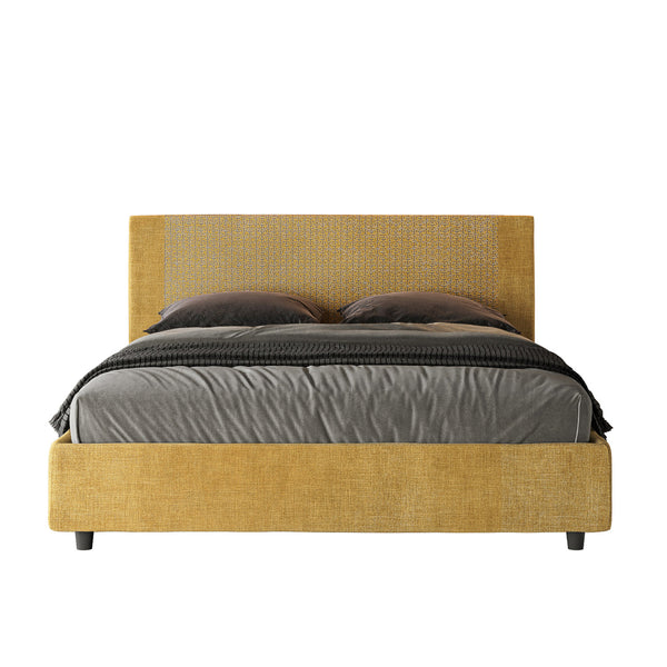 sconto Letto Matrimoniale con Testata e Alzata Comoda Imbottito in Tessuto Labirinto Rosal Giallo Varie Misure