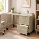 Scrivania da Ufficio Pieghevole 107x50x72 cm con 3 Cassetti e 4 Ruote con Freno in Truciolato e MDF Rovere      