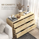 Cassettiera 6 Cassetti Stile Boho 110x40x69 cm in Legno e Rattan Rovere      