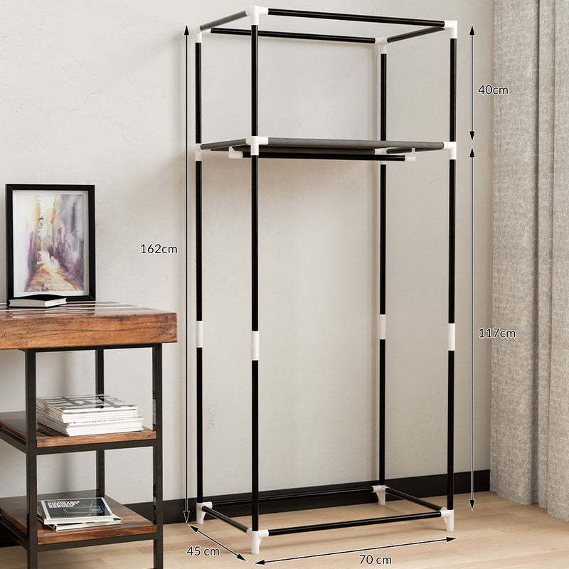 Armadio In Tessuto Pieghevole Grande - 132x44x170 Cm, 3 Barre Appendiabiti, 6 Tasche, Tubi Metallici 19 Mm, Per Camera O Campeggio