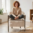 Poltrona da Camera Rivestita in Ciniglia con Struttura e Gambe in Legno Massello Beige      