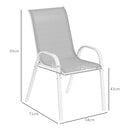 Set 4 Sedie da Giardino 54x71x93 cm Impilabili con Braccioli Curvi in Acciaio e Tessuto Traspirante Grigio Bianco      