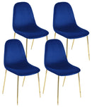 Set 4 Sedie Imbottite 44x55x86 cm in Velluto Blu e Oro