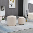 Set di 2 Pouf Contenitore Salvaspazio Rotondi e Imbottiti in Velluto a Coste Bianco      