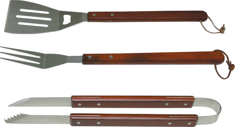 Set 3 Utensili per Barbecue in Acciaio e Legno Bauer