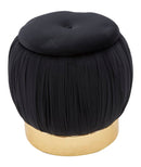 Puff Contenitore Paris Nero Ø41x41 cm in Legno Spugna e Poliestere Nero e Oro