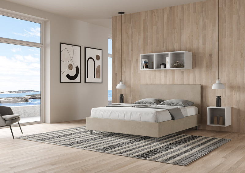 Letto Matrimoniale Giroletto con Alzata Comoda Imbottito in Microfibra Adele Sabbia Varie Misure