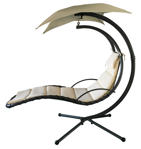 acquista Sedia Dondolo Pensile Relax Chaise Longue 200x116x205 cm in Acciaio con Tettuccio Ecrù