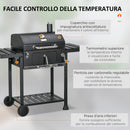 Barbecue a Carbone Griglia Regolabile con Coperchio Ruote e Tavolini Nero 