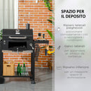 Barbecue a Carbone Griglia Regolabile con Coperchio Ruote e Tavolini Nero 