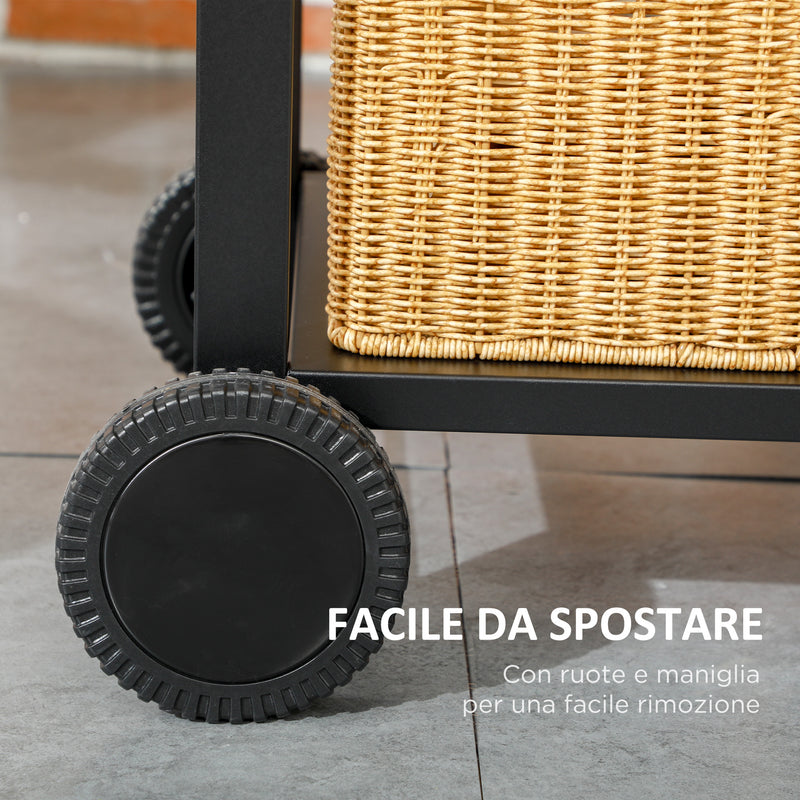 Barbecue a Carbone Griglia Regolabile con Coperchio Ruote e Tavolini Nero 