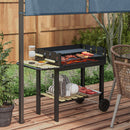 Barbecue a Carbonella 2 Griglie e 2 Ripiani 113x53.5x82.5 cm in Metallo e Legno Nera