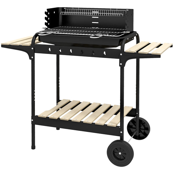 acquista Barbecue a Carbonella 3 Ripiani e Vassoio 113x53.5x82.5 cm in Metallo Legno Nera