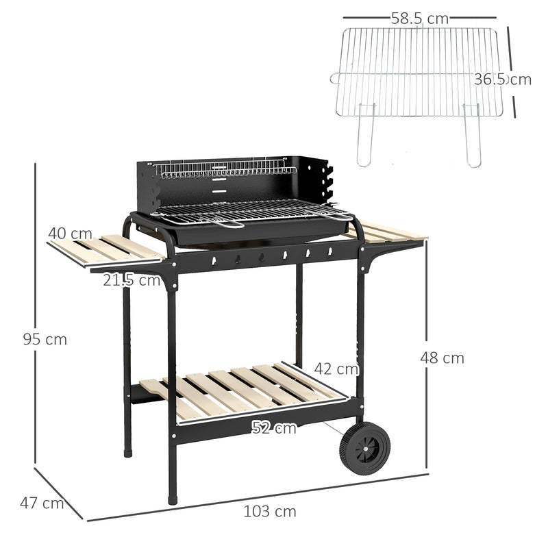 Barbecue a Carbonella 3 Ripiani e Vassoio 113x53.5x82.5 cm in Metallo Legno Nera