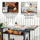 Carrello Barbecue con Tavolino Pieghevole 125x65x84 cm in Acciaio Inox Nero