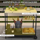 Carrello da Giardino a 2 Ripiani 97.5x65x81 cm con Portabottiglie in Legno di Abete