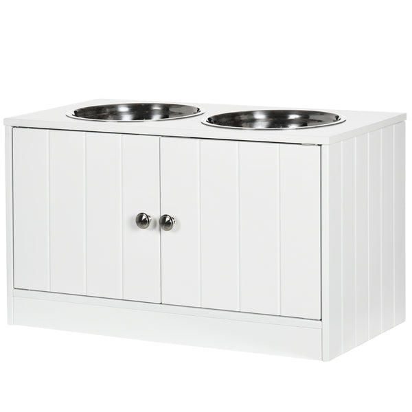 acquista Ciotole per Cani Rialzate con Armadietto da 44L e 2 Ciotole in Acciaio 60x30x35.5cm Bianco