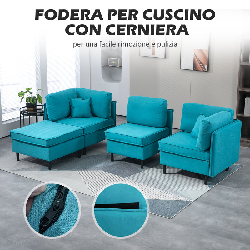 Divano Componibile a L con Braccioli e Poggiapiedi cm