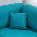 Divano Componibile a L con Braccioli e Poggiapiedi 222x154.5x71 cm in Tessuto Effetto Lino Blu e Nero