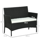 Divano da Giardino a 2 Posti con Cuscino e Braccioli 100x54x80cm in Rattan PE e Acciaio Nero