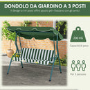Dondolo 3 Posti con Tettuccio Regolabile 170x110x153 cm in Acciaio e Poliestere Verde e Bianco