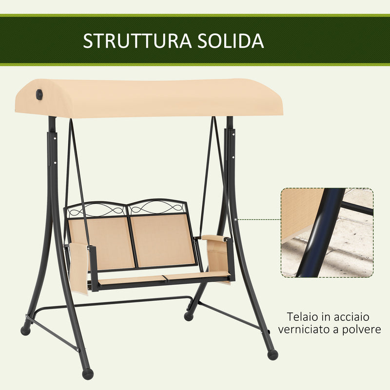 Dondolo da Giardino 2 Posti con Tetto Parasole Regolabile e Tasche Laterali Beige