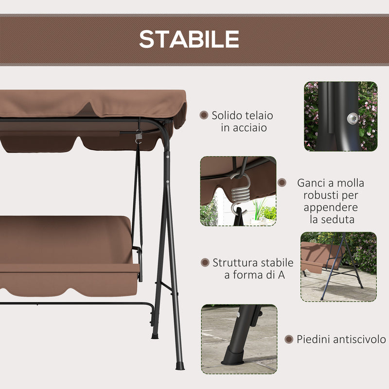 Dondolo da Giardino a 3 Posti con Cuscini 172x110x153 cm Marrone e Nero 