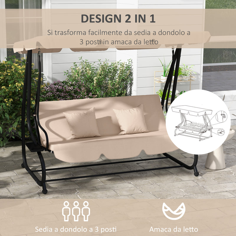 Dondolo Letto da Giardino 3 Posti 200x120x164 cm Marrone Chiaro 