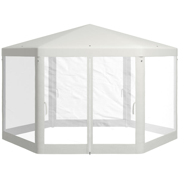 acquista Gazebo da Giardino Esagonale con Doppio Ingresso 3.94x3.94x2.5 m in Metallo e Poliestere Crema