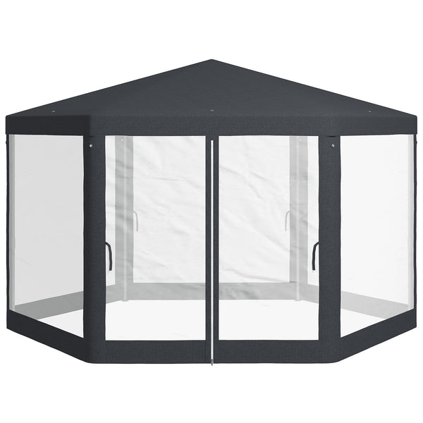 Gazebo da Giardino Esagonale con Doppio Ingresso 3.94x3.94x2.5 m in Metallo e Poliestere Grigio sconto