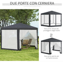 Gazebo da Giardino Esagonale con Doppio Ingresso 3.94x3.94x2.5 m in Metallo e Poliestere Grigio