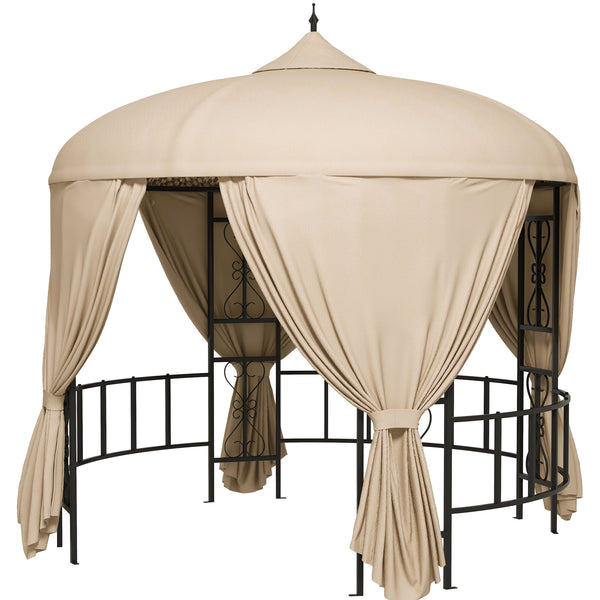 Gazebo da Giardino Rotondo Ø3m con Tende e Prese d'Aria in Metallo e Poliestere Beige sconto