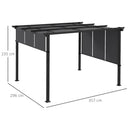 Gazebo Pergola 3x3.5 m con 3 Tettucci Regolabili in Acciaio e Poliestere Anti UV Grigio