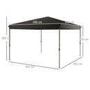 Gazebo Pieghevole 3.6x3.6m con Apertura a Bottone Altezza Regolabile e Borsa con Ruote Nero