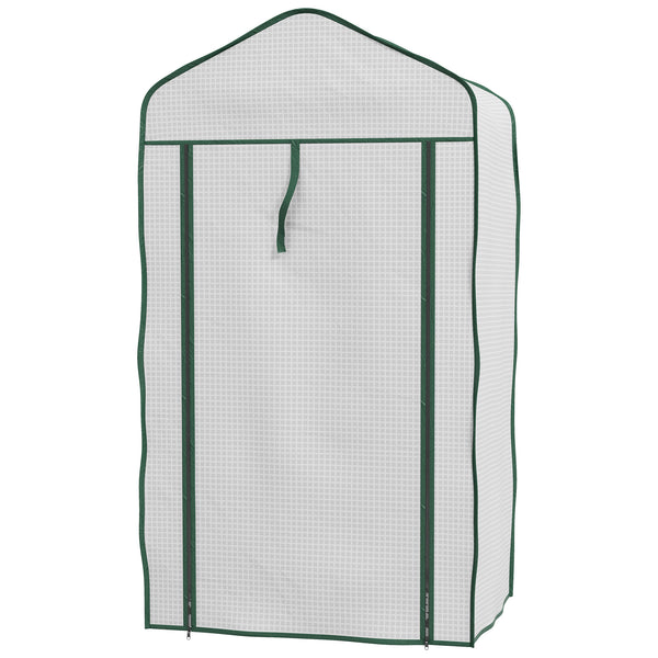 acquista Mini Serra da Giardino con Copertura in PE 59x39x127cm 3 Ripiani e Porta Avvolgibile Bianco