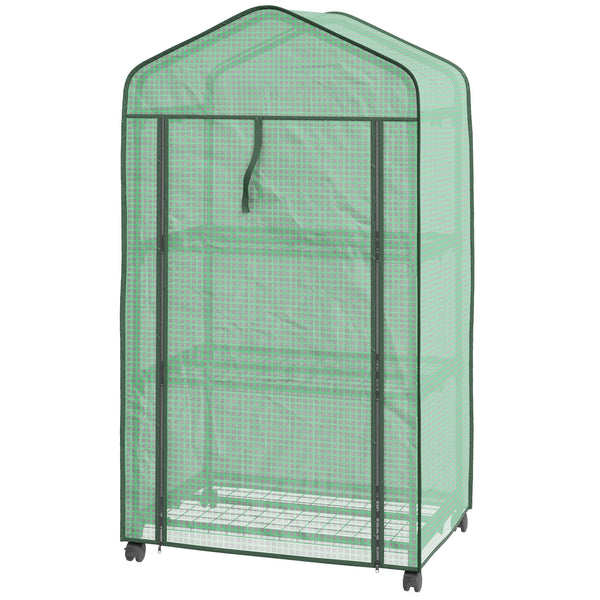 online Mini Serra da Giardino con Copertura in PE 69x49x130cm 3 Ripiani e Ruote Verde