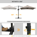 Ombrellone da Giardino Decentrato 3x3 m 8 Stecche Pedale e Manovella in Alluminio e Poliestere Khaki