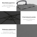 Ombrellone da Giardino Decentrato con Base a Croce e Apertura a Manovella 294x193cm Grigio