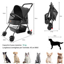 Passeggino per Cani e Gatti Pieghevole 50x65x95 cm Fino a 15 kg con Telaio in Acciaio e Tessuto 300D Nero      