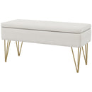 Panca Fondo Letto con Contenitore in Tessuto e Gambe in Acciaio 100x40x49cm Crema
