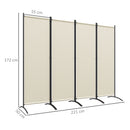 Paravento da Esterno e Interno a 4 Pannelli Pieghevole 221x50x172cm Crema