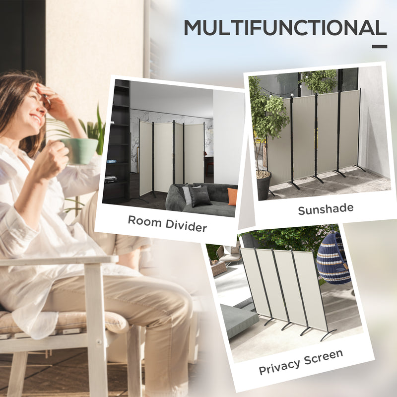 Paravento da Esterno e Interno a 4 Pannelli Pieghevole 221x50x172cm Crema