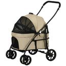 Passeggino per Cani Taglia Piccola con Tettuccio Regolabile e 2 Guinzagli 81x68x98.5 cm Nero e Khaki