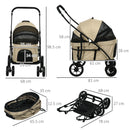 Passeggino per Cani Taglia Piccola con Tettuccio Regolabile e 2 Guinzagli 81x68x98.5 cm Nero e Khaki