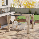 Pergola da Giardino con Tetto Retrattile e Tende 300x300x227 cm in Metallo e Poliestere Beige